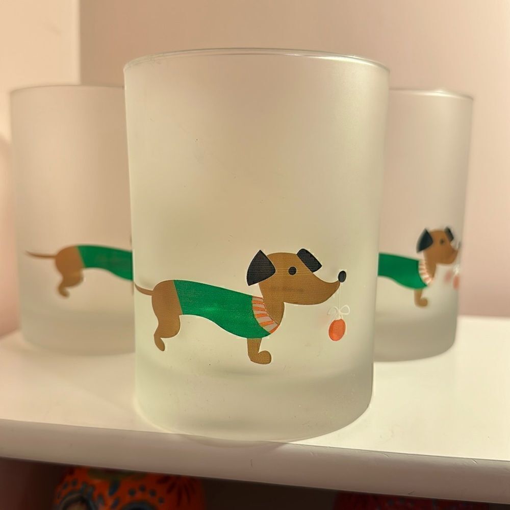 Culver Glass Beverage Christmas Dachshund Frosted Set of 3 Bar Tumblers